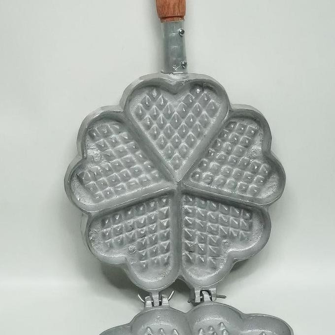 Cetakan Kue Wafel Bentuk Hati - Alat Cetak Wafel Anti Lengket Gagang Kayu - Wafel Maker Wadah Kitche
