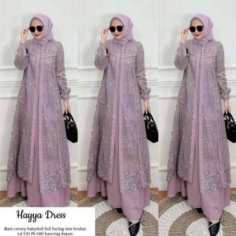 Hot Gamis Brokat Pesta Wanita Muslimah Terbaru 2023 / Dress Hayya / Gamis Wanita Bahan Ceruti Babydo