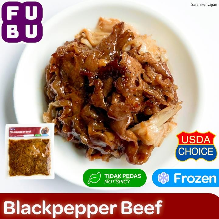 TERMURAH FUBU Blackpepper Beef - Sapi Iris Lada Hitam dengan Jamur Tiram ala Cina - Satu Porsi Lauk 