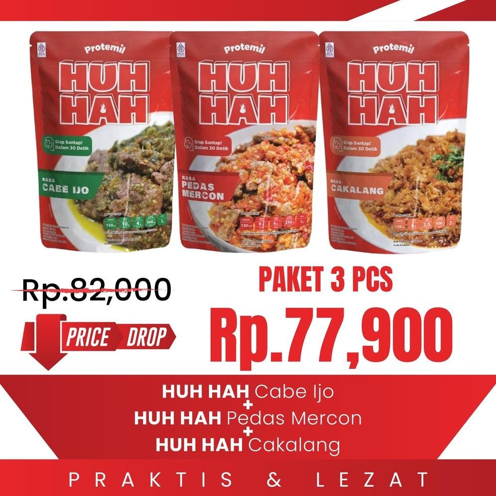 

TERMURAH Paket 3 Varian Protemil HUH HAH / Lauk Instan / Siap Makan Siap kirim