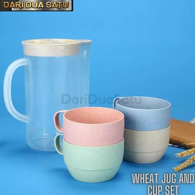 Wheat Cup And Jug Wheat Straw Set Cangkir Gelas Teko 5 in 1