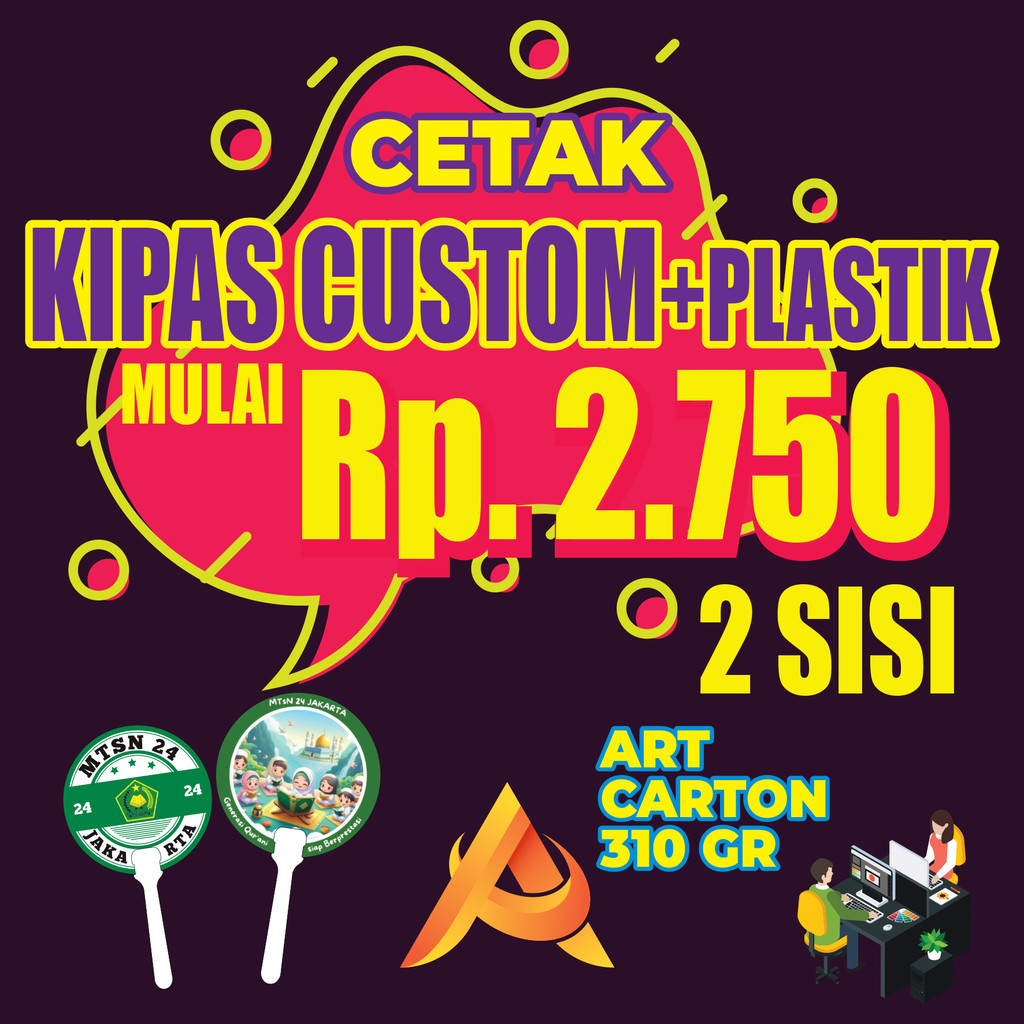 Kipas Custom / Kipas Custom 2 Sisi tambah Plastik Minim 50 Pcs