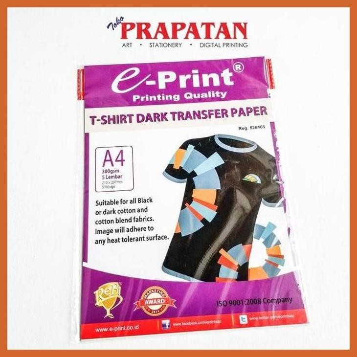 

(ATK) E-PRINT T-SHIRT DARK TRANSFER PAPER A4 300GSM ALAT TULIS LUKIS SEKOLAH KULIAH GAMBAR KANTOR