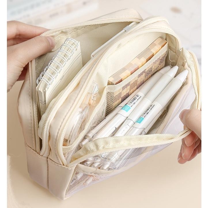 

Viral LemlingerKotak Pensil Transparan Aesthetic Pencil Case Large Lucu Stationery Organizer School Stuff Perlengkapan Sekolah -33