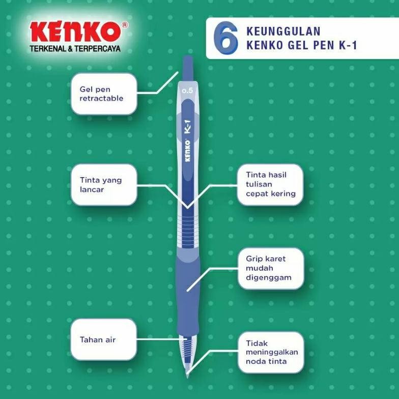 

Fue-K5X20 ( 12 Buah ) K1 Pulpen Pen Pena Gel K-1 Kenko 0.5 Mm Clicker Cetrek Hitam -98