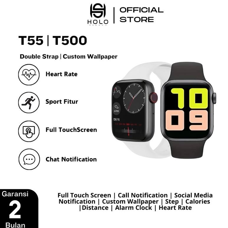 TERMURAH HOLO Smartwatch T55 / T500 / I8 Ultra Big 2.0 Free TWS + 2 Tali Single Strap / Double Strap
