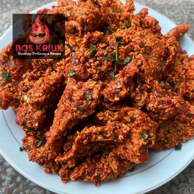 

kripik Kulit Ayam Crispy 1Kg / 1K Kg bumbu Daun Jeruk Pedas Cemilan