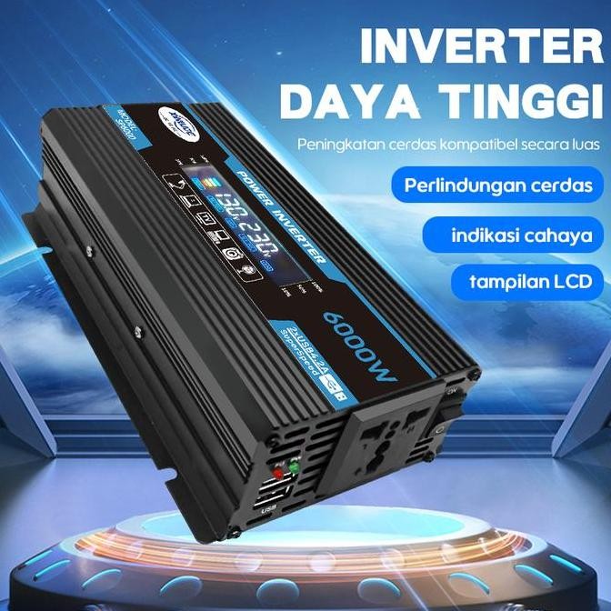 6000W Mobil Inverter 12V DC Ke 110V AC Power Converter LED Display Dual USB Modified Sine Wave Baru 