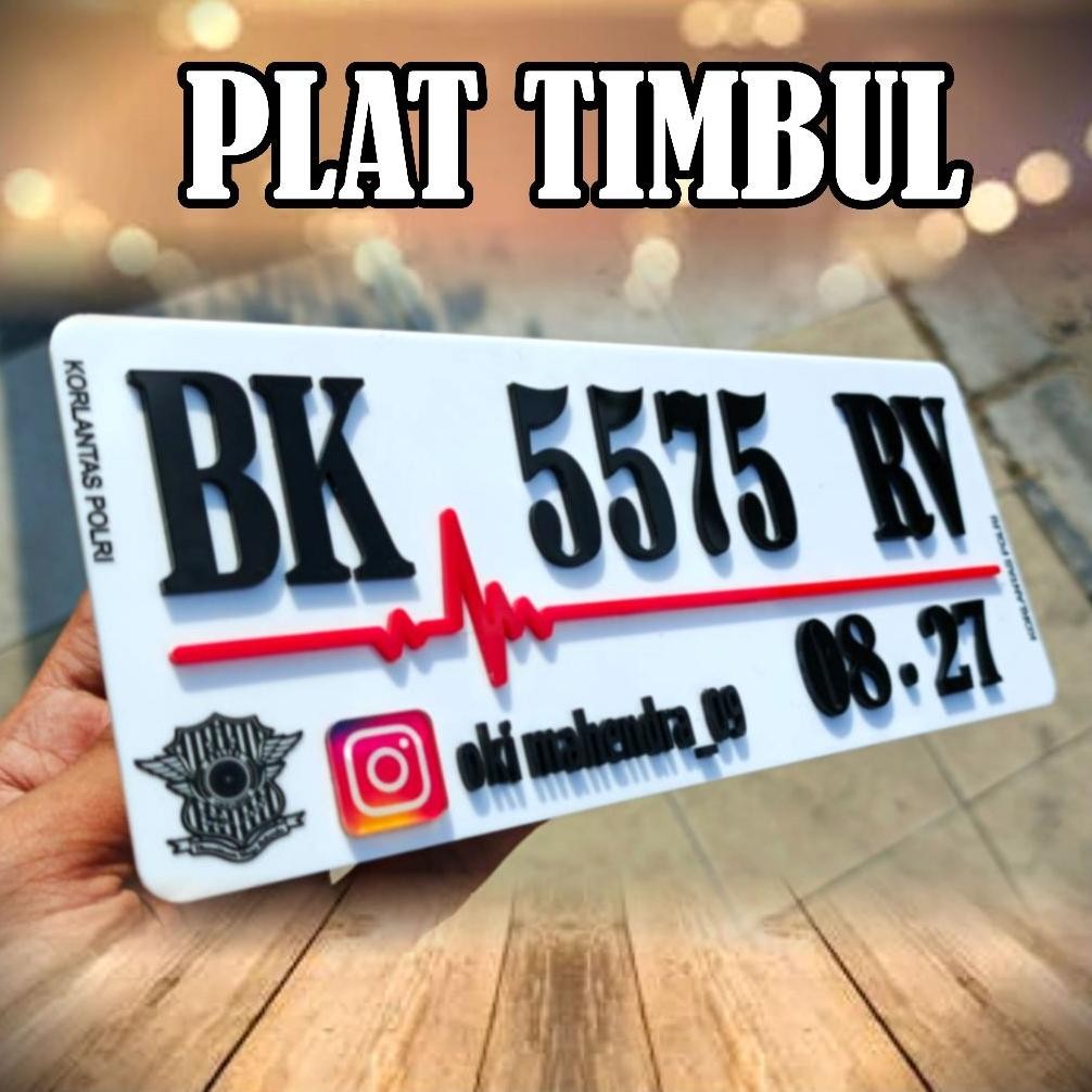 Salt Plat Acrylic / Plat Nomor Motor Akrilik Timbul Variasi Hitam / Putih Glossy Custom Baut Tanam -
