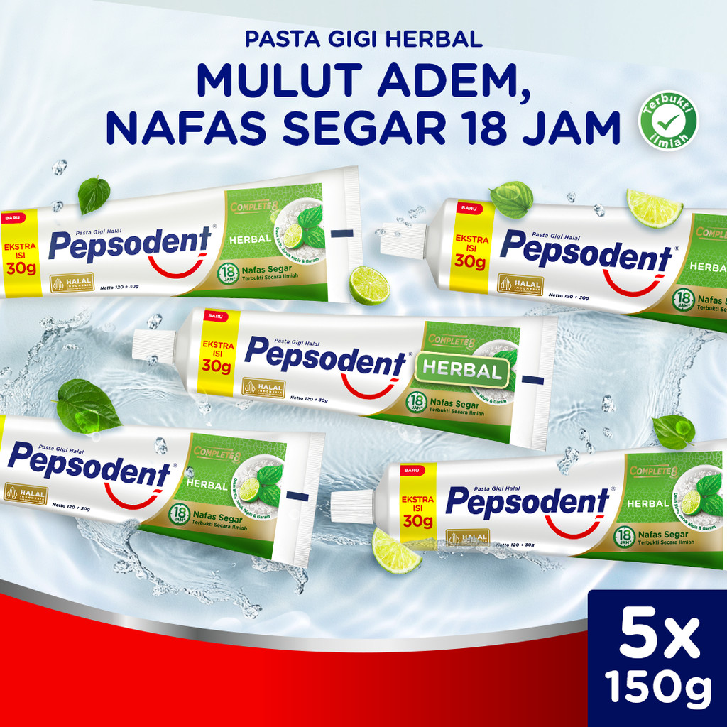 Pepsodent Pasta Gigi Complete 8 Herbal 150gr Multipack (Isi 5)