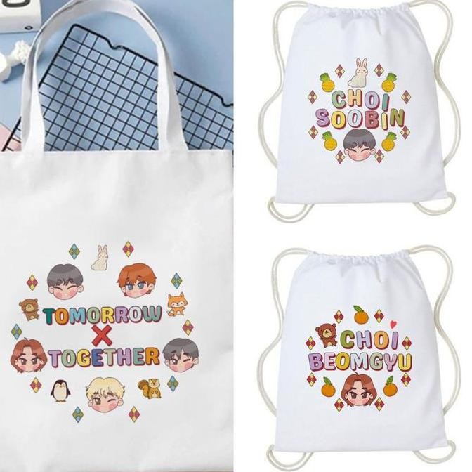 DY83 - Tote Bag Tas Serut TXT Fanart Tulisan Lucu Kpop Korea String Bag Kanvas Wanita Aesthetic