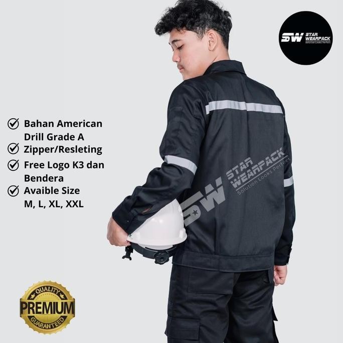 Wearpack Atasan Warna Hitam Polos Model Resleting