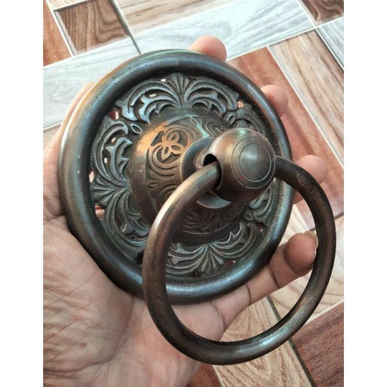 Handle Pintu / Tarikan Pintu Rumah Gebyok Kuningan Antik Batik 011 12 Cm