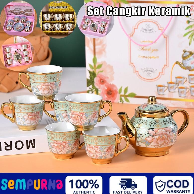 Set Cangkir Dan Piring Keramik Eropa/Cangkir Keramik Set 6 In 1 /12Pcs European Style Hampers Ramadh