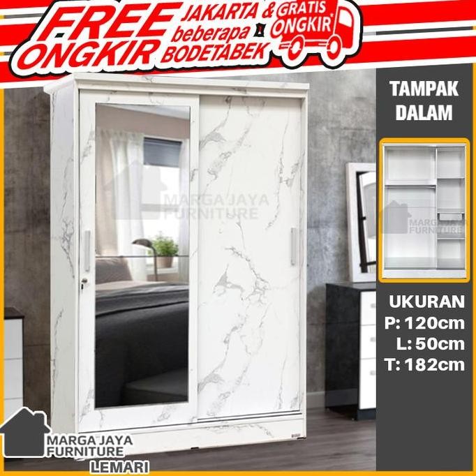 Lemari Pakaian Baju 2 Pintu Sliding + Kaca Full Geser Cermin Minimalis