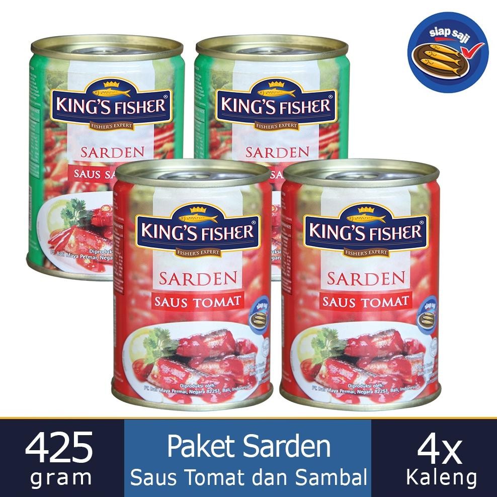 

TERLARIS King's Fisher Paket 4 pcs Sarden saus tomat dan pedas 425g Makanan Kaleng Siap kirim