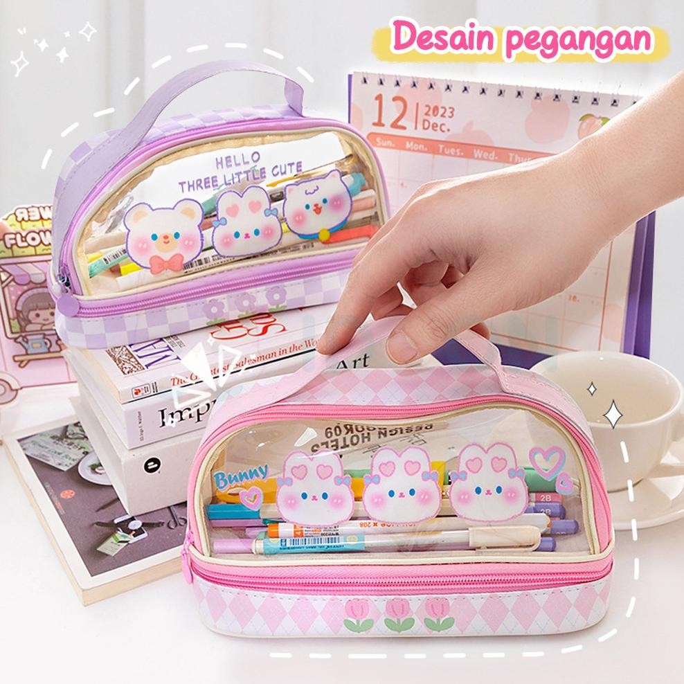 

Promo..!!! Idoon Pencil Case Transparan Korea Tempat Pensil Besar Dua Lapis Kotak Pensil Tempat Pola Hewan Lucu Mb-24
