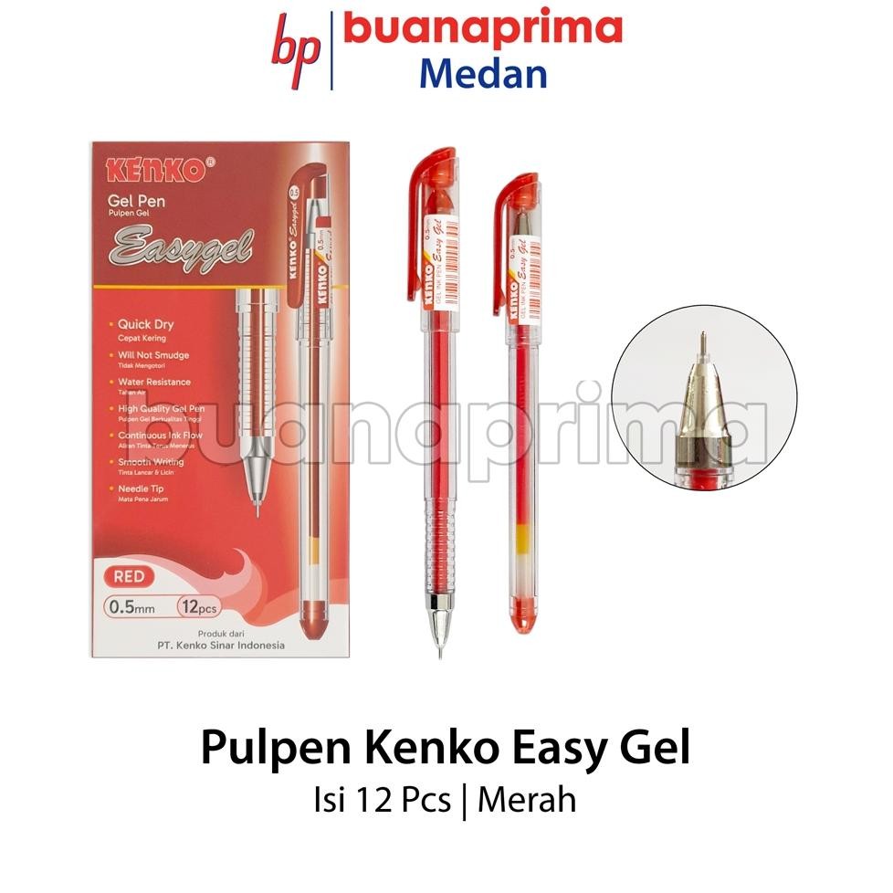 Cod Pulpen Kenko Easy Gel 1 Pack Isi 12 Pcs Hitam Biru Merah Pen Cair Re27