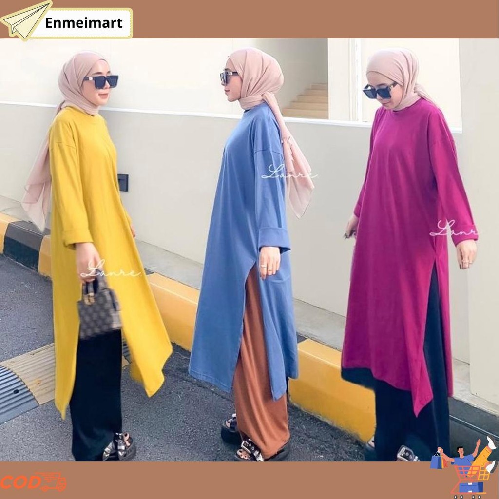 Nuna Tunik Busui - Midi Dress Busui High Slit - Tunik Jumbo Bahan Kaos - Atasan Warna Putih Agustusa