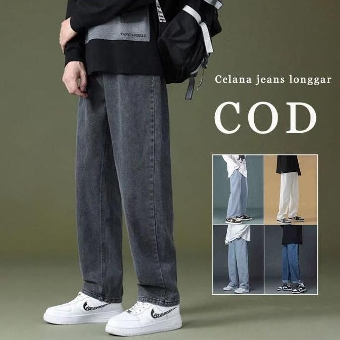 Celana Panjang Blue Jeans Loose Straight Fit Celana Korea Reguler Pria NS