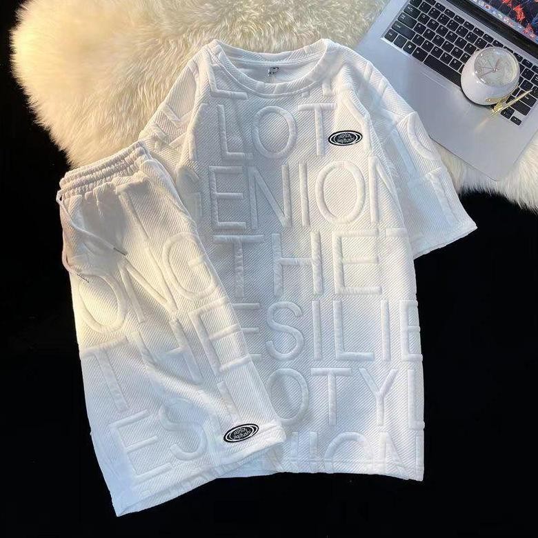 Racun Shopee Setelan Kaos Pria One Set Gaya Korea Setelan Kaos Pria Kebesaran Pakaian Olahraga Pria 