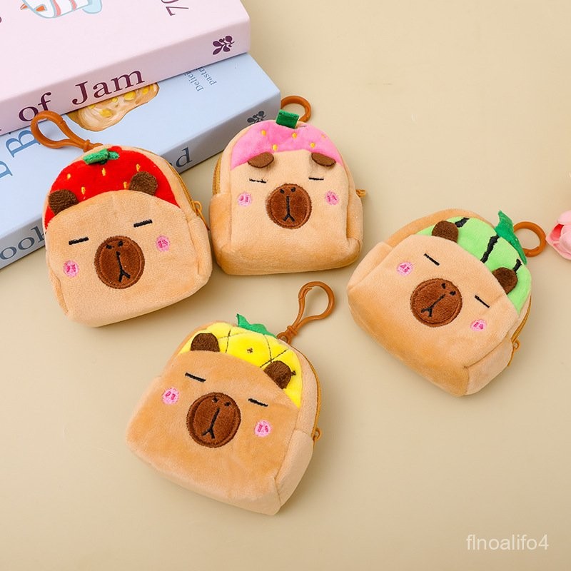 

Fruit Style Capybara Small Backpack Cute Cartoon Plush Coin Purse Coin Wallet Lipstick Storage Square Small Backpack