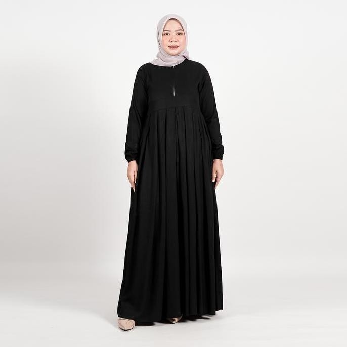 GAMIS POLOS HITAM BAJU GAMIS MUSLIM PANJANG WARNA HITAM BAHAN RAYON TWILL ORI TERBARU KEKINIAN Gamis