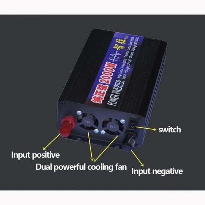 INVERTER MOBIL PURE SINE WAVE 2000W DC 12V KE AC 220V | POWER INVERTER TENAGA SURYA UNTUK MOBIL, RUM