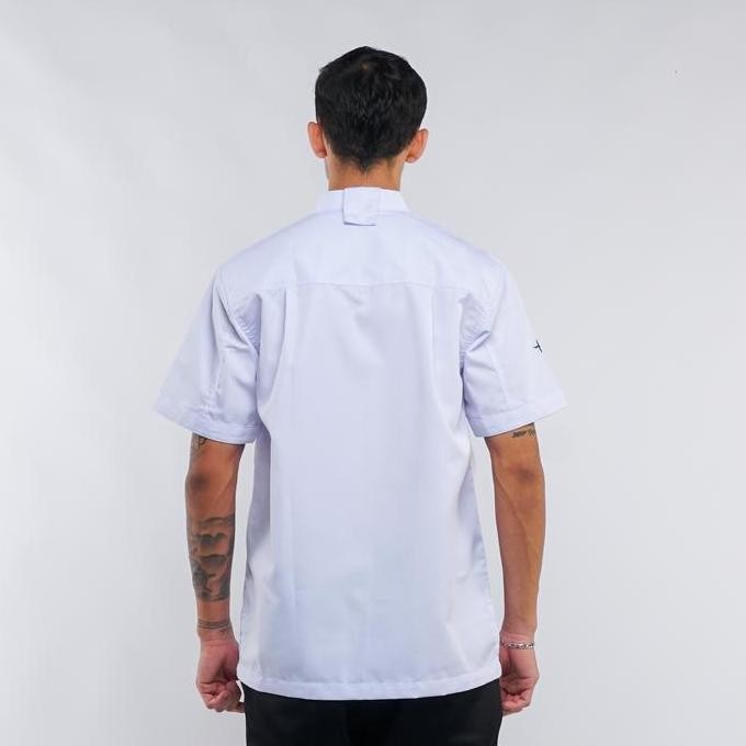 Seneca Chef Jacket Short Sleeve Zipper Baju Chef Lengan Pendek Putih