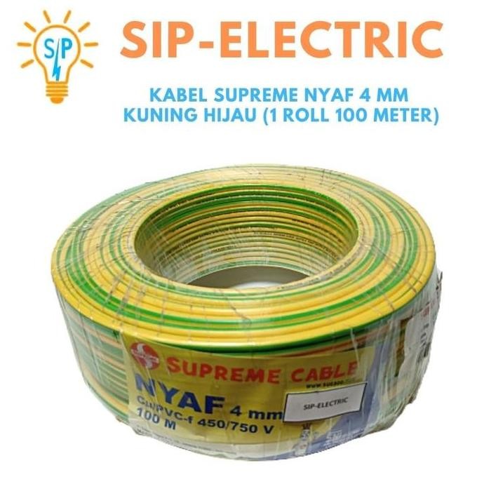KABEL SUPREME NYAF 4 MM KUNING HIJAU (1 ROLL 100 METER)