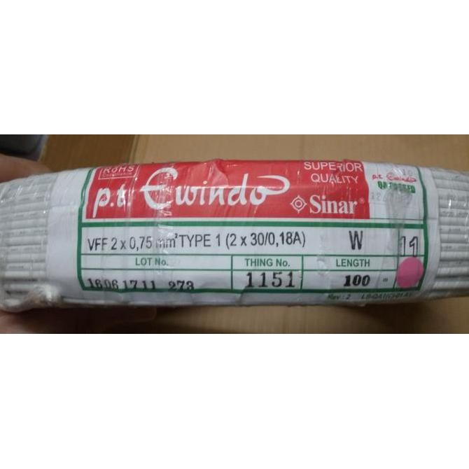Kabel serabut 2x 30 / 2x 0.75 /kabel serabut sinar ewindo /kabel putih
