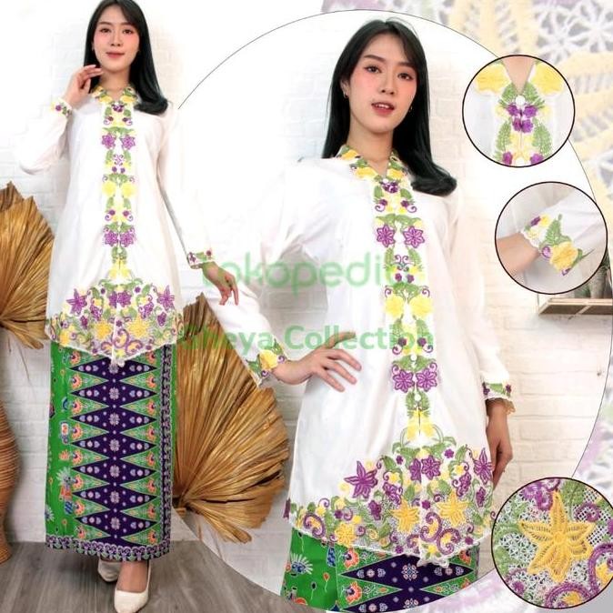 Set Kebaya Tunik Encim Bordir Warna Bahan Katun Ima Premium Tangan Panjang