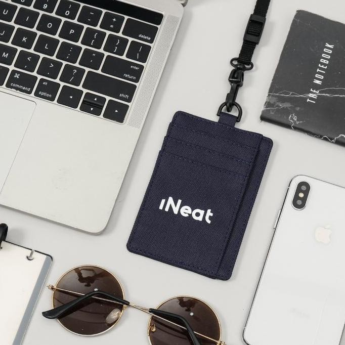 

iNeat Card Holder Lanyard ID Card Nametag Wallet Navy - Dompet Kartu Polos Biru Dongker