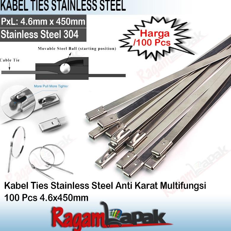 

Kabel Ties Stainless Steel Anti Karat 100 PCS 4.6x450mm