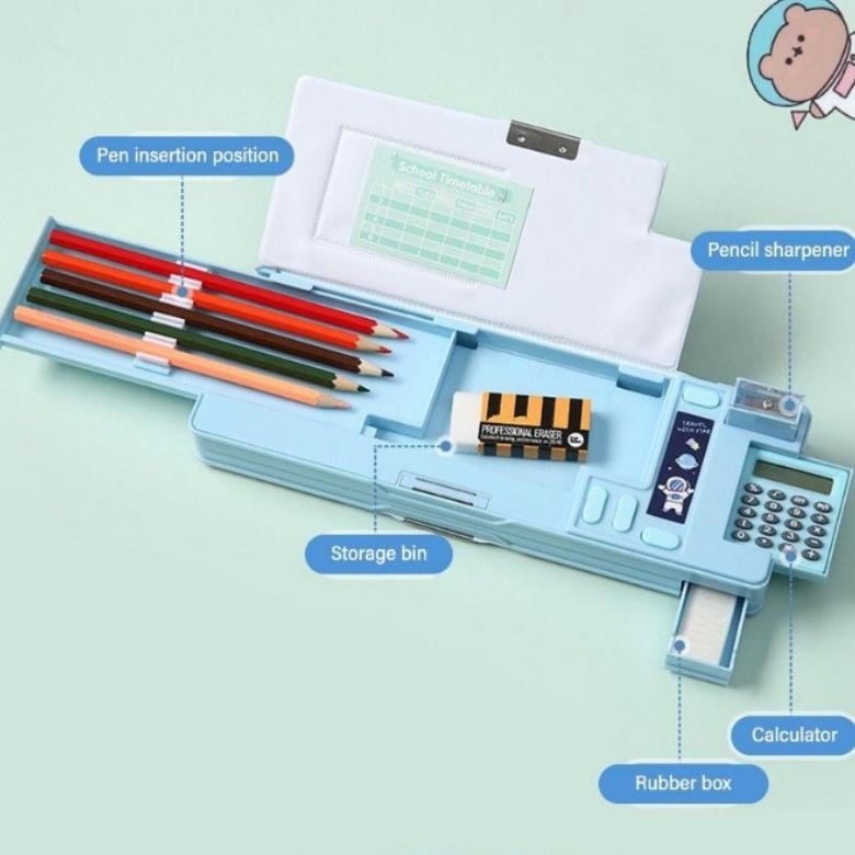 

D-54 Kotak Pensil Pop Out Kalkulator Pencil Case Tempat Pensil Unicorn Astronot Kotak Penyimpanan Alat Tulis Multifungsi Mekanis