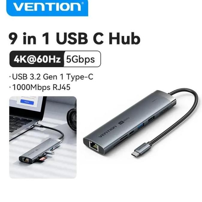 DF30 }} Vention Multiport Hub Type C to HDMI USB 3.0 3.2 Gen1 PD Aux TRRS RJ45