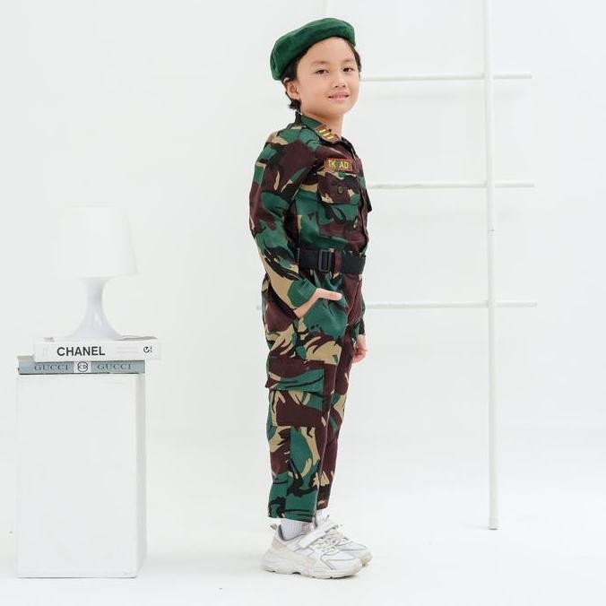 DF248>> Setelan Baju TNI AD Anak Loreng Malvinas dengan Aksesori Lengkap Seperti Atasan Bawahan Bare