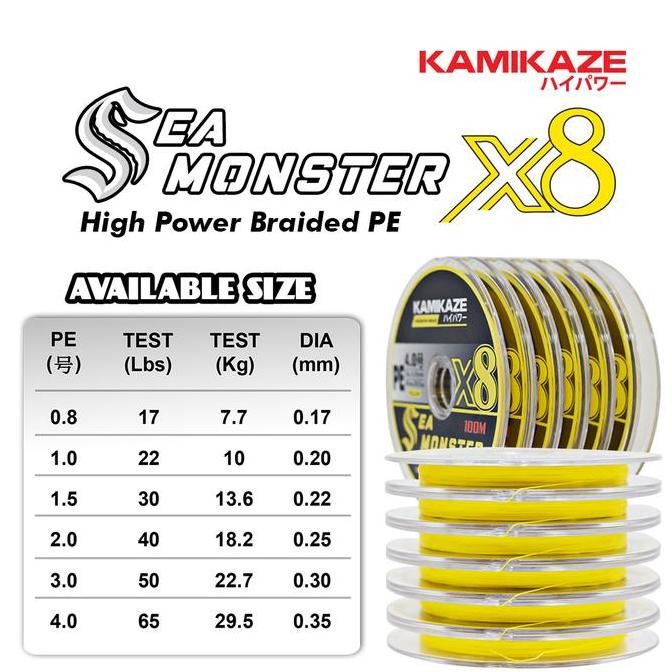 KAMIKAZE Snar Pancing Pe SEA MONSTER X8 (YLW) 100M Connecting