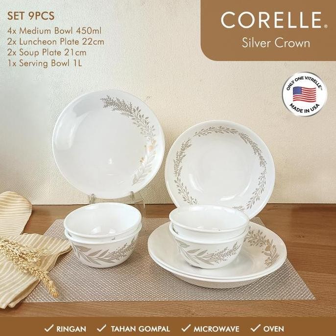 CORELLE SILVER CROWN Dinner Set / Set Piring Makan / Set Piring Mangkok Makan