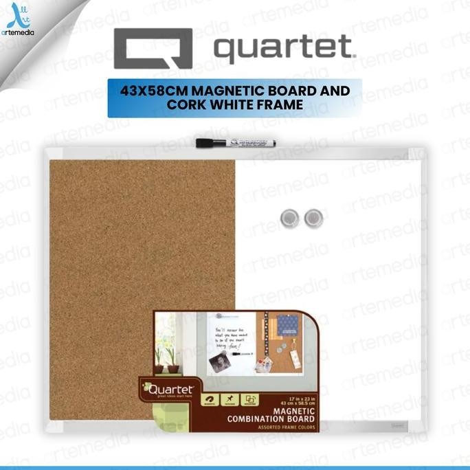 

TERLARIS - Quartet Magnetic Combination Board with Cork White Frame 17"X23" Papan Tulis Magnetic & Papan Pin Dinding Premium 43x58cm