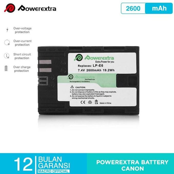 TERBARU - POWEREXTRA Battery Canon LP-E6 for 60D 70D 80D ETC
