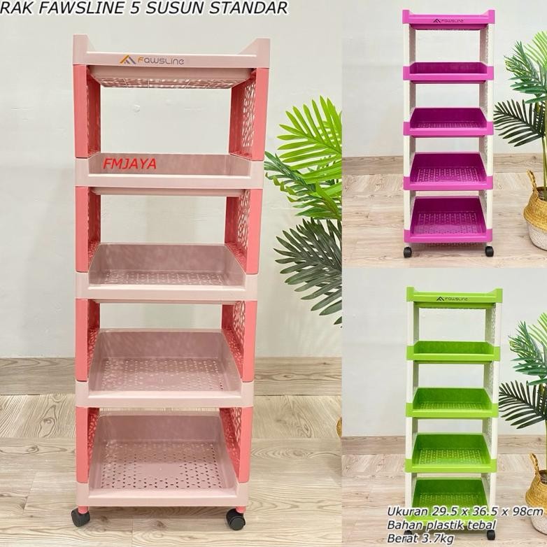 RAK FAWSLINE 5 SUSUN + RODA || RAK TROLY 5 TINGKAT || RAK 5 SUSUN SERBAGUNA || RAK PLASTIK  PORTABLE