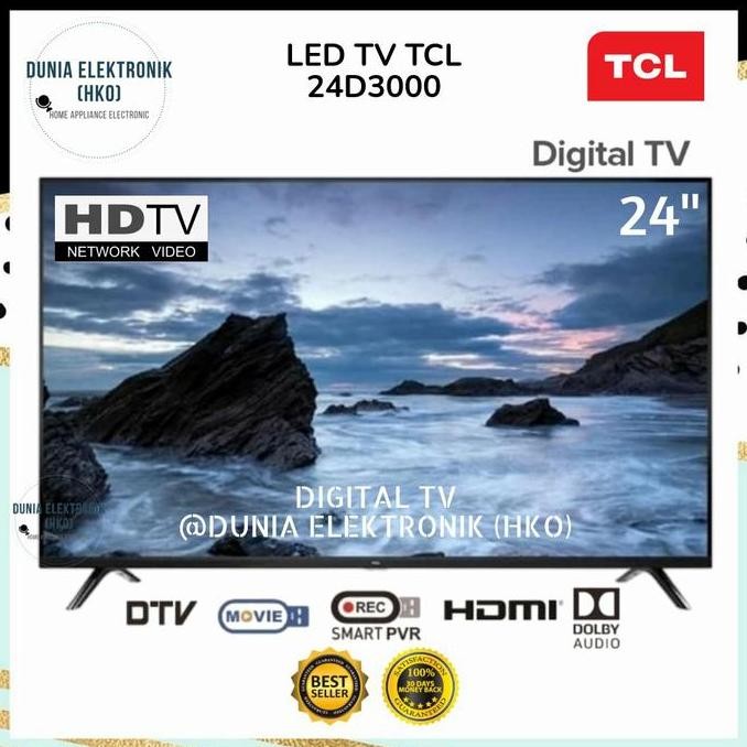 NEW LED TV TCL 24D3000A 24" 24 INCH DIGITAL TV HD HDMI USB TV DIGITAL 24"