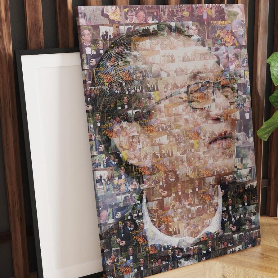 Kolase Foto Mozaik Cetak Kanvas . Sudah Termasuk Desain Cetak Dan Framebingkai Ukuran Besar 40X60Cm
