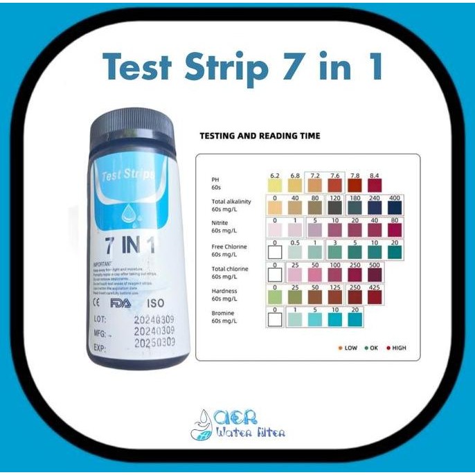 ALAT UKUR TEST AIR 7 IN 1 WATER TEST KIT AIR PH NITRIT NITRAT KLORIN HARDNESS BROMINE ORIGINAL DAN T