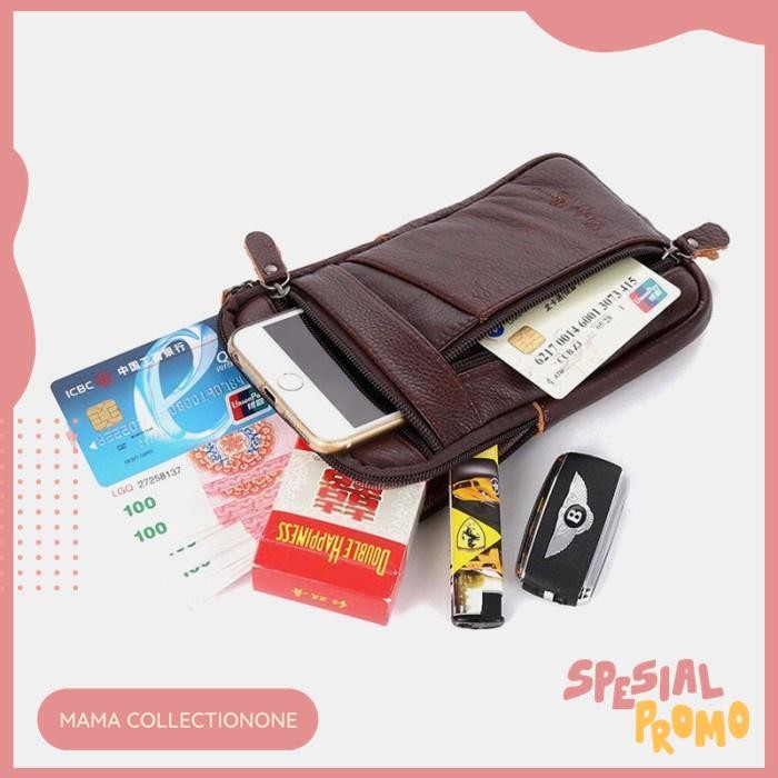 TAS DOMPET SELEMPANG PINGGANG SLINGBAG HP SMARTPHONE GADGET KULIT PRIA DISKON GEDE