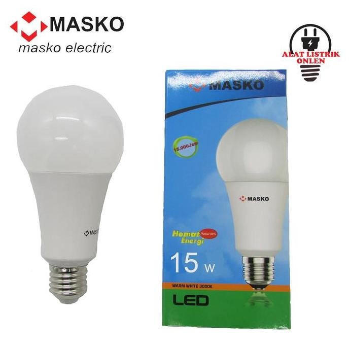 MASKO LED A60 E27 Lampu Putih / Kuning 15W 15 Watt W Bohlam Bulb