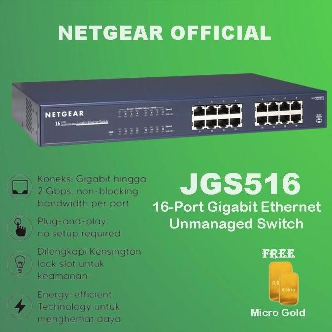 TERBARU - Netgear JGS516 16 Port Gigabit Ethernet Unmanaged Switch JGS 516