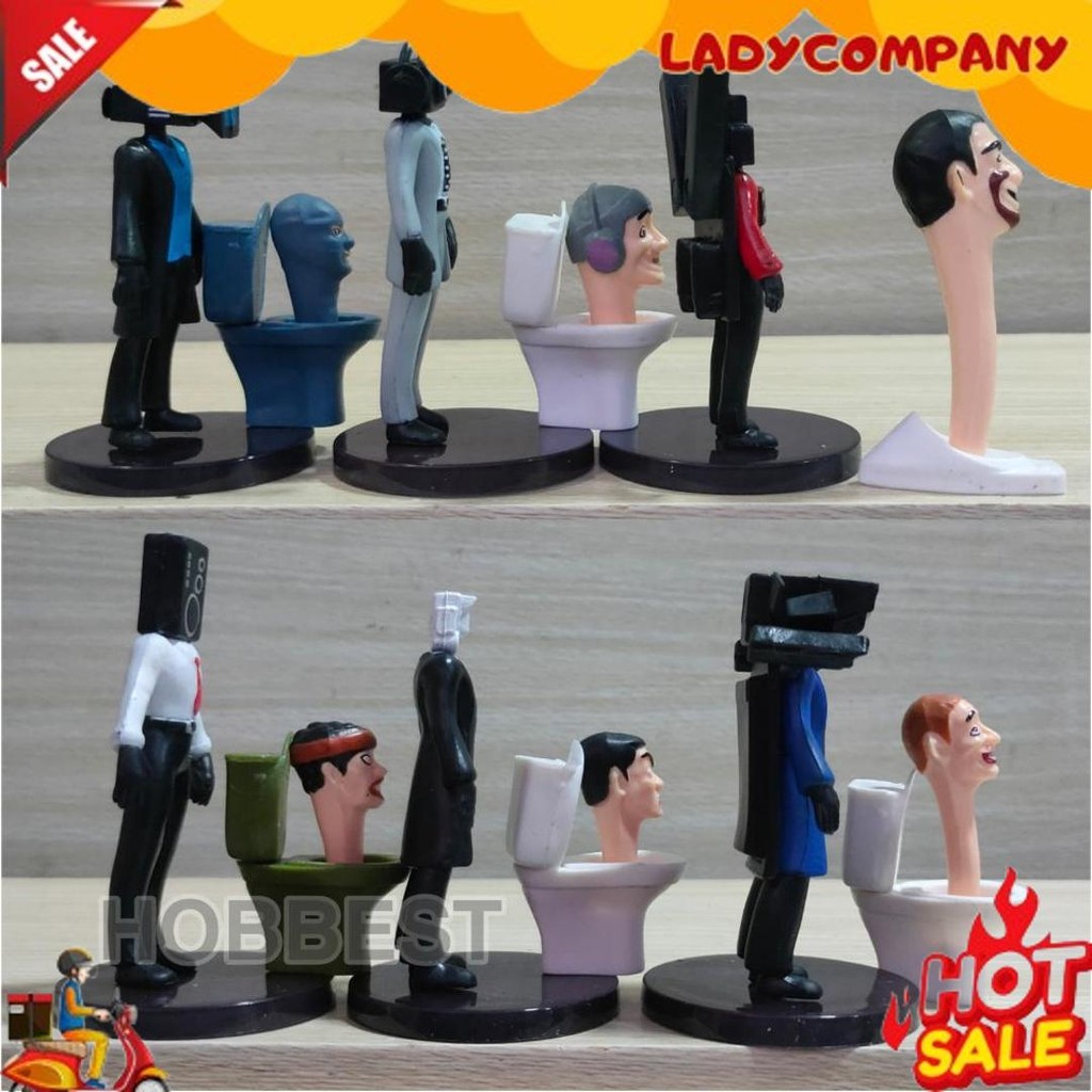 Bigpromo Action Figure SKIBIDI TOILET set - Miniatur Pajangan Mainan Kepala Radio TV Man Topper Kue 