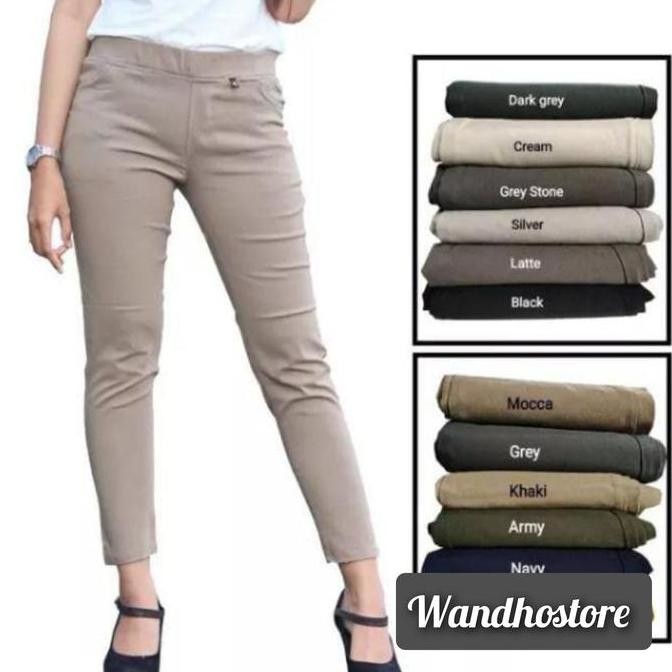 celana chinos panjang wanita katun Stretch bahan katun twill 40-100kg TD